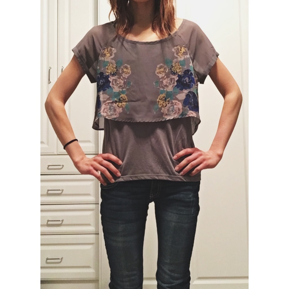 One piece top with attached chiffon crop top